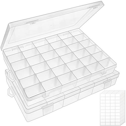 2 Pack 36 Grids Clear Plastic Bead Organizer Box