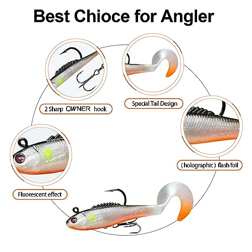 Pre-rigged Fishing Jig Lures for Freshwater & Saltwater,Innovative Super Durable TPE Bass Lures