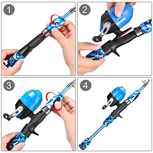 Kids Fishing Pole Pink,Portable Telescopic Fishing Rod & Reel Combo Kit