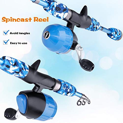 Kids Fishing Pole Pink,Portable Telescopic Fishing Rod & Reel Combo Kit