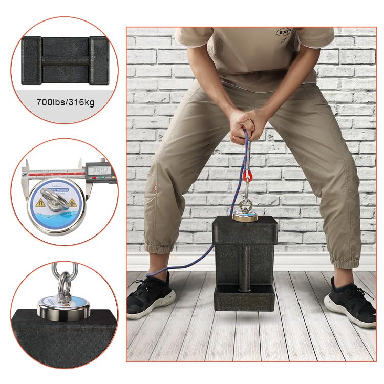 Magnet Fishing Kit,700lbs Single Sided Magnetic Fishing Kit with Rope