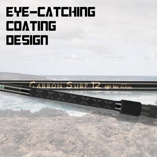 Carbon Fiber Surf Spinning Rod w/ Fuji Guides - Lightweight & Strong 2PC Pack