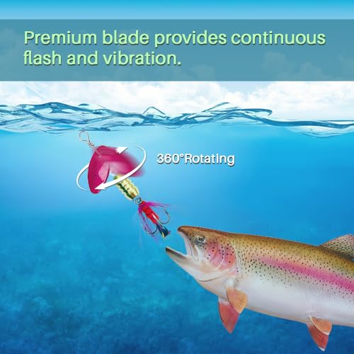 10pcs Spinner Lures Baits w/ Tackle Box,Bass Trout Salmon Hard Metal Rooster Tail Fishing Lures Kit