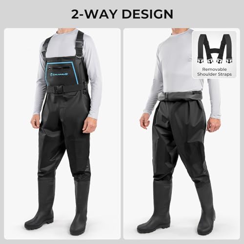 Fishing Waders for Men & Women, 100% Waterproof PVC Waders with Slip-Resistant Boots