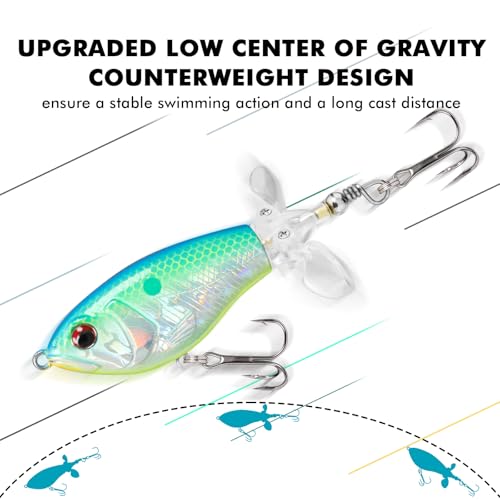 PoPobait w/ BKK Hooks,Top Water Popper Fishing Lures for Bass Walleye Pike
