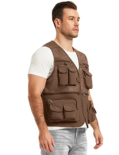 Mens Summer Outdoor Work Safari Fishing Travel Photo Vest with Pockets