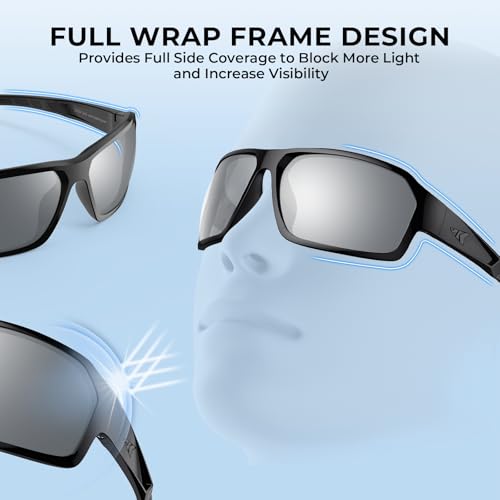 Polarized Fishing Sunglasses,UV400 Protection Full Wrap Frame Sports Cycling Sunglasses