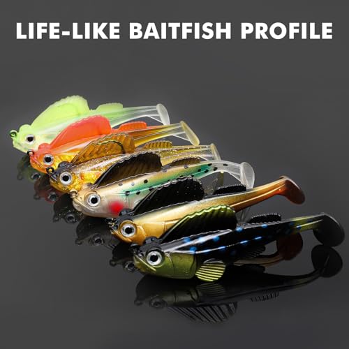 Weedless Soft Fishing Lures for Freshwater & Saltwater,Premium Pre-Rigged Jig Head Swimbaits