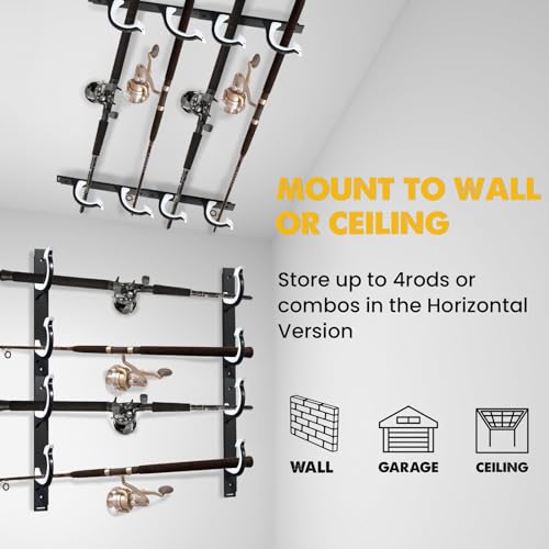 2pcs Horizontal Fishing Rod Holder for Garage Wall Ceiling Mount