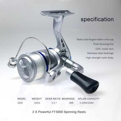 Fishing Rod Reel Combo-2PCS 6.89ft Collapsible Rodsk,2PCS Spinning Reels Lures Set