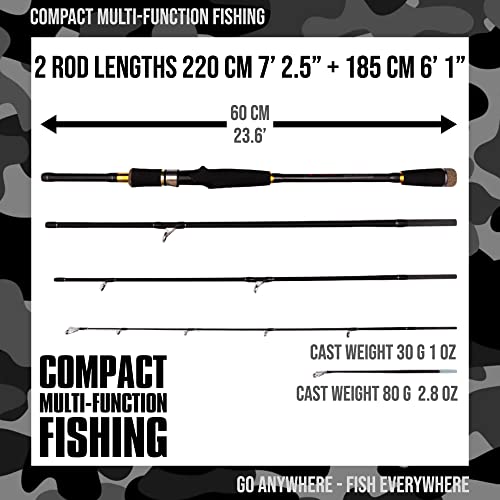 Spin-Baitcast Fishing Rods,Compact hi-Carbon rod w/ Max 15Kg