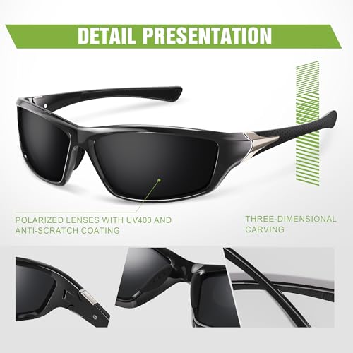 3pcs Polarized Sports Sunglasses for Men, Mens Sunglasses Wrap Around