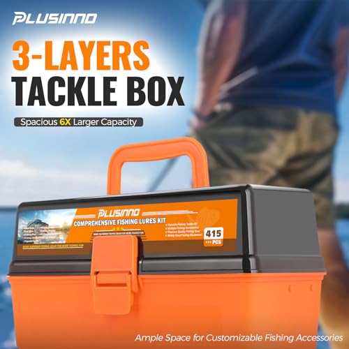 Large 3 Layers Tackle Box with Tackle,415Pcs Fishing Lures Kit