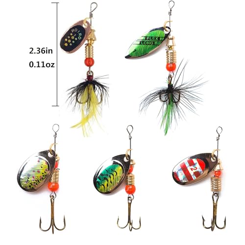 Fishing Lures Spinnerbait for Bass Trout Salmon Walleye Hard Metal Spinner Baits Kit w/ Tackle Box