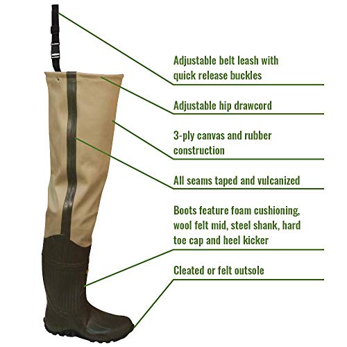 Bull Frogg 3-ply PVC Canvas Waterproof Fishing Bootfoot Hip Wader for Fishing-Size 9