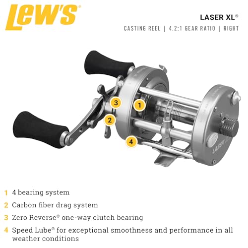 Laser XL Baitcast Fishing Reel,Size 60 Reel,Right-Hand Retrieve,4.21 Gear Ratio