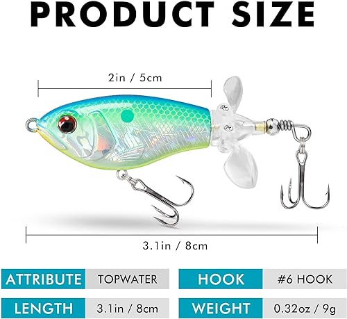 PoPobait w/ BKK Hooks,Top Water Popper Fishing Lures for Bass Walleye Pike