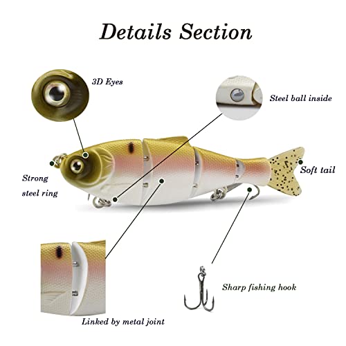 Shad Swimbait Sinking Hard Fishing Lure with Soft Tail for Freshwater Saltwater