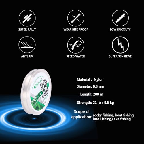 Clear Fishing Line, 656ft Nylon Fishing Wire String, Clear Beading String Cord for Hanging Decorations