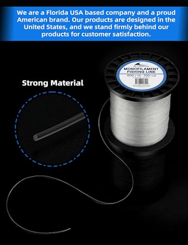 Monofilament Fishing Line 6,8,10,12,15,20,25,30,40,50,60,80,100,130,250,300,400 lbs, 50,100,500,1000,3000 Yards Invisible Thin Diameter Mono Fish Wire String, Clear