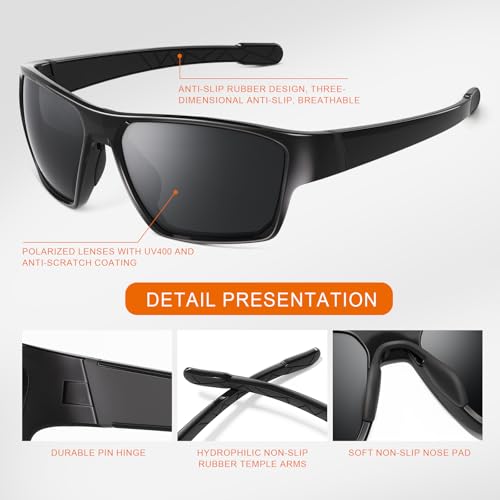 Polarized Sunglasses for Men TR90 UV400 Protection Sun Glasses-Wrap Around Goggles