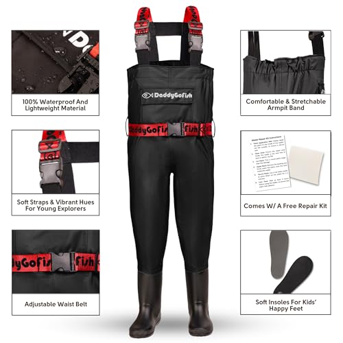 1pc Chest Waders for Kids,Fishing & Hunting Waders w/ Pocket & Wader Hanger