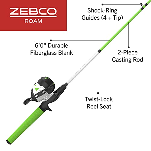 Spincast Reel & Fishing Rod Combo,6' 2pcs Fiberglass Fishing Pole w/ ComfortGrip Handle