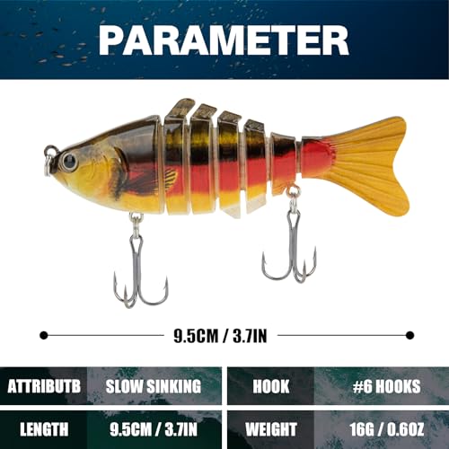 3PCS Premium Segmented Fishing Lures Set,Multi-Jointed Hard Baits w/ 3D Eyes