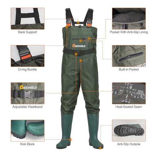 Chest Waders w/ Boots-Waterproof Lightweight 2-Ply Nylon/PVC for Men & Women Fishing