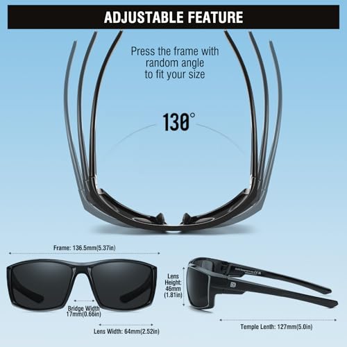 Polarized Sports Sunglasses for Men Women UV400 Protection Lightweight Frame for Fishing