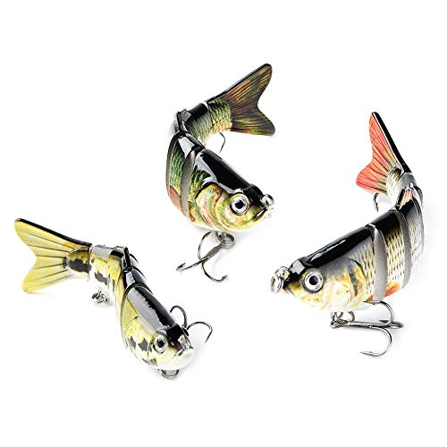 3pcs Lifelike Fishing Lures for Bass,Trout,Walleye,Predator Fish - Realistic Multi Jointed Fish Popper Swimbaits