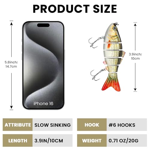 Bass Fishing Lure for Freshwater & Saltwater Lifelike Fishing Lures Multi Jointed Swimbait