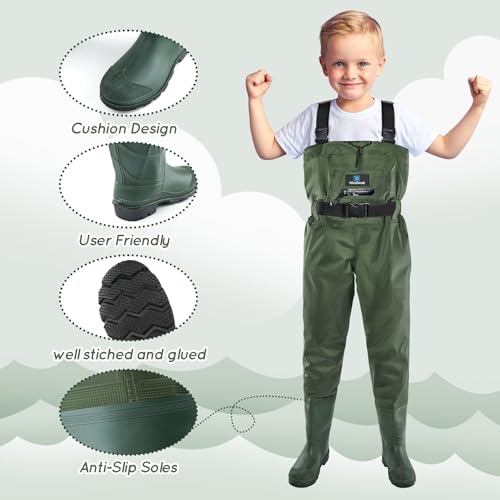 Chest Waders for Kids, Waterproof Youth Waders with Boot, Nylon/PVC Waders for Fishing & Hunting