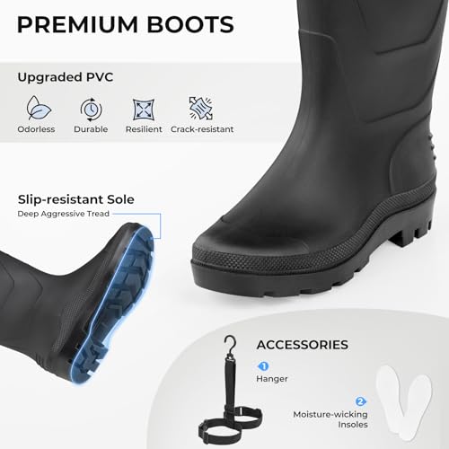 Fishing Waders for Men & Women, 100% Waterproof PVC Waders with Slip-Resistant Boots