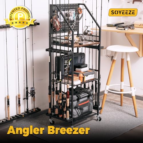 Fishing Rod Holders for Garage,Fishing Pole holders- upto 12 Rods w/ Hooks & Wheels
