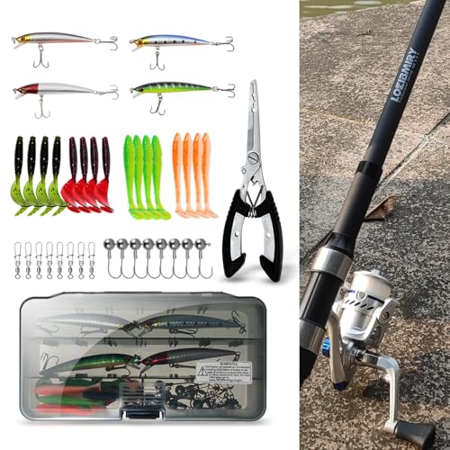 Fishing Rod Reel Combo-2PCS 6.89ft Collapsible Rodsk,2PCS Spinning Reels Lures Set