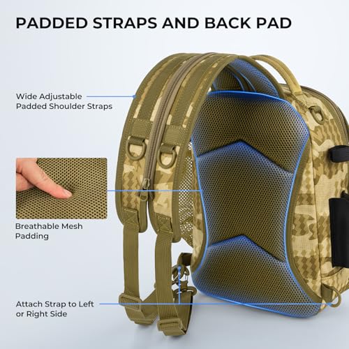 BaitSpace Fishing Sling Bag,Fishing Backpack w/ Rod & Beverage Holder
