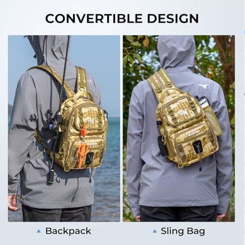 BaitSpace Fishing Sling Bag,Fishing Backpack w/ Rod & Beverage Holder