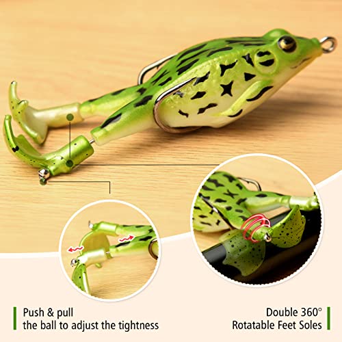Topwater Frog Lure Bass Trout Fishing Lures Kit Set,Realistic Prop Frog Soft Swimbait