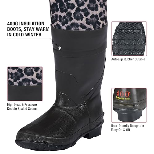 Women's Chest Waders Leopard Fishing Waders for Women w/ Boots-Neoprene