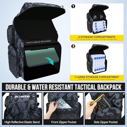 Cooler Fishing Backpack w/ Rod Holders,45L Large Water-resistant Fishing Tackle Bag