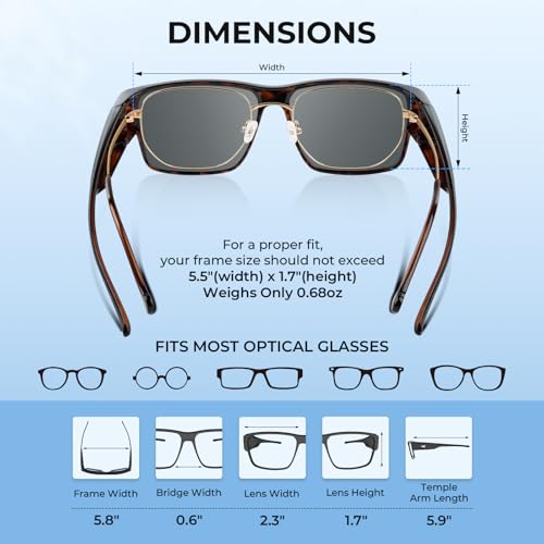 Molino Fit-Over Polarized Sunglasses,UV400 Protection Ultralight Wraparound Fishing Sunglass