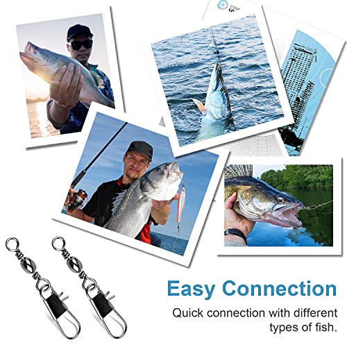200PCS Fishing Rolling Ball Bearing Barrel Swivel w/ Safety Snap Connector Fishing Accessories