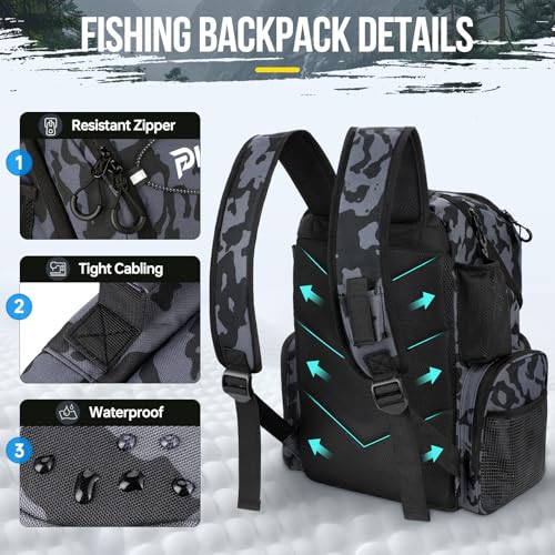 Cooler Fishing Backpack w/ Rod Holders,45L Large Water-resistant Fishing Tackle Bag
