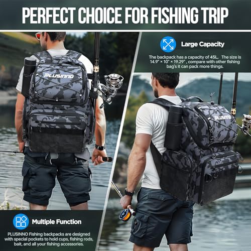Cooler Fishing Backpack w/ Rod Holders,45L Large Water-resistant Fishing Tackle Bag