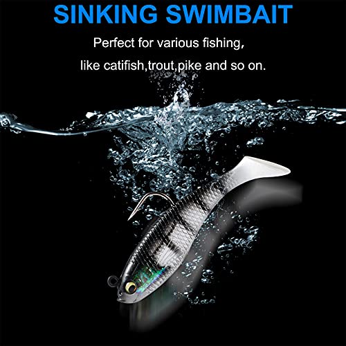 Fishing Lures,Trout Pike Walleye Bass Fishing Jig Heads,Pre-Rigged Soft Swimbaits w/ Ultra-Sharp Hooks