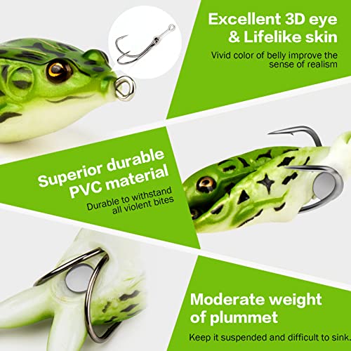 Topwater Frog Lure Bass Trout Fishing Lures Kit Set,Realistic Prop Frog Soft Swimbait
