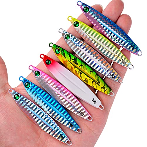 10pcs Hard Metal Jigs Diving Sea Fishing Lures,Minnow Popper Baits Tackle w/ Feather
