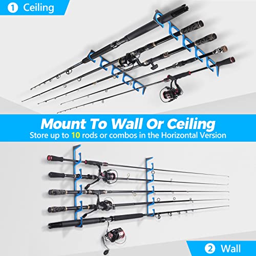 Horizontal Fishing Rod/Pole Holders for Garage,Wall/Ceiling Mounted Fishing Rod Rack