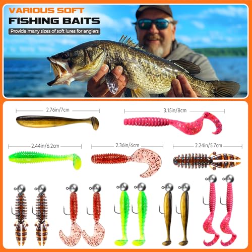 Fishing Lures,108PCS Tackle Box w/ Tackle & Paddle Tail Swimbaits